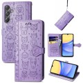 For Samsung Galaxy A15 Cat and Dog Embossed Leather Phone Case(Purple)