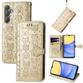 For Samsung Galaxy A15 Cat and Dog Embossed Leather Phone Case(Gold)