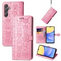 For Samsung Galaxy A15 Cat and Dog Embossed Leather Phone Case(Pink)