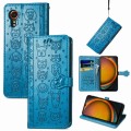 For Samsung Galaxy Xcover 7 Cat and Dog Embossed Leather Phone Case(Blue)