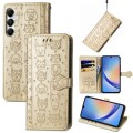 For Samsung Galaxy A35 5G Cat and Dog Embossed Leather Phone Case(Gold)