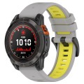 For Garmin Fenix 7 Solar 22mm Sports Two-Color Silicone Watch Band(Grey+Yellow)