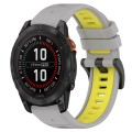 For Garmin Fenix 7S Solar 20mm Sports Two-Color Silicone Watch Band(Grey+Yellow)