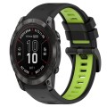 For Garmin Fenix 7X Pro 51mm 26mm Sports Two-Color Silicone Watch Band(Black+Lime Green)