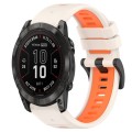 For Garmin Fenix 7X Pro 51mm 26mm Sports Two-Color Silicone Watch Band(Starlight+Orange)