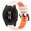 For Garmin Fenix 7X 26mm Sports Two-Color Silicone Watch Band(Starlight+Orange)