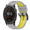 For Garmin Fenix 6X 26mm Sports Two-Color Silicone Watch Band(Grey+Yellow)