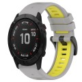 For Garmin Fenix 6X Sapphire 26mm Sports Two-Color Silicone Watch Band(Grey+Yellow)