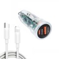 P35 48W PD30W + QC3.0 18W USB Transparent Car Charger with Type-C to 8 Pin Phone Data Cable(Transpar