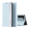 For Samsung Galaxy S24 5G Side Electroplated Adsorption Leather Phone Case(Light Blue)