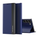For Samsung Galaxy S24 5G Side Electroplated Adsorption Leather Phone Case(Sapphire Blue)