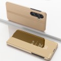 For Samsung Galaxy A05s Plated Mirror Horizontal Flip Leather Phone Case with Holder(Gold)