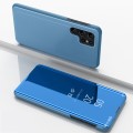 For Samsung Galaxy S24 Ultra 5G Plated Mirror Horizontal Flip Leather Phone Case with Holder(Blue)