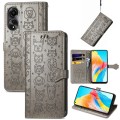 For OPPO A78 4G Cat and Dog Embossed Leather Phone Case(Grey)