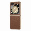 For Samsung Galaxy Z Flip5 5G Electroplated Back Screen Integrated Litchi Texture Phone Case(Brown)