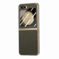 For Samsung Galaxy Z Flip5 5G Electroplated Back Screen Integrated Litchi Texture Phone Case(Dark Gr