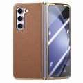 For Samsung Galaxy Z Fold5 5G Integrated Film Electroplated Leather Phone Case(Brown)