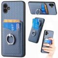 For Samsung Galaxy A04e Carbon Fiber Card Wallet Folding Ring Holder Phone Case(Blue)