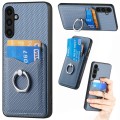 For Samsung Galaxy A13 5G Carbon Fiber Card Wallet Folding Ring Holder Phone Case(Blue)