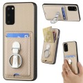 For Samsung Galaxy S20 Carbon Fiber Card Wallet Folding Ring Holder Phone Case(Khaki)