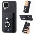 For Samsung Galaxy A12 4G Electroplating Skin-feel Leather Ring Card Wallet Phone Case(Black)