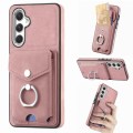 For Samsung Galaxy A54 5G Electroplating Skin-feel Leather Ring Card Wallet Phone Case(Pink)