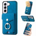 For Samsung Galaxy S23 Ultra 5G Electroplating Skin-feel Leather Ring Card Wallet Phone Case(Blue)