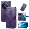 For Realme 12 Pro Butterfly Love Flower Embossed Leather Phone Case(Dark Purple)
