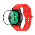 For Samsung Galaxy Watch4 44mm JUNSUNMAY Silicone Adjustable Strap + Full Coverage PMMA Screen Prote