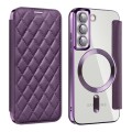 For Samsung Galaxy S22 5G Shield Magsafe RFID Anti-theft Rhombus Leather Phone Case(Purple)