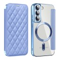 For Samsung Galaxy S22 5G Shield Magsafe RFID Anti-theft Rhombus Leather Phone Case(Blue)