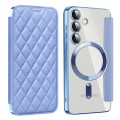 For Samsung Galaxy S24 5G Shield Magsafe RFID Anti-theft Rhombus Leather Phone Case(Blue)