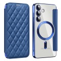For Samsung Galaxy S24+ 5G Shield Magsafe RFID Anti-theft Rhombus Leather Phone Case(Dark Blue)
