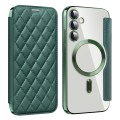 For Samsung Galaxy S23 FE 5G Shield Magsafe RFID Anti-theft Rhombus Leather Phone Case(Green)