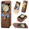 For Samsung Galaxy Z Flip5 5G Integrated Magnetic Card Wallet Diamond-encrusted Ring Phone Case(Brow