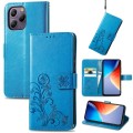 For Blackview A96 Four-leaf Clasp Embossed Buckle Leather Phone Case(Blue)