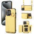 For iPhone 15 Pro Max Crossbody Ring Wallet Leather Back Cover Phone Case(Yellow)