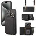 For iPhone 15 Pro Max Crossbody Ring Wallet Leather Back Cover Phone Case(Black)