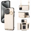 For iPhone 15 Pro Crossbody Ring Wallet Leather Back Cover Phone Case(White)