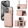 For iPhone 15 Pro Crossbody Ring Wallet Leather Back Cover Phone Case(Pink)