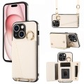 For iPhone 15 Crossbody Ring Wallet Leather Back Cover Phone Case(White)