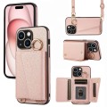 For iPhone 15 Crossbody Ring Wallet Leather Back Cover Phone Case(Pink)