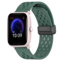 For Amazfit Pop Pro 20mm Folding Magnetic Clasp Silicone Watch Band(Dark Green)