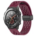 For Huawei Watch 2 20mm Folding Magnetic Clasp Silicone Watch Band(Wine Red)