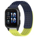 For Garmin Forerunner Sq2 20mm Holes Breathable 3D Dots Silicone Watch Band(Midnight Blue+Lime Green