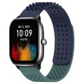 For Amazfit GTS 4 Mini 20mm Holes Breathable 3D Dots Silicone Watch Band(Midnight Blue+ Olive Green)