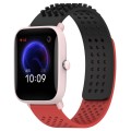 For Amazfit Pop Pro 20mm Holes Breathable 3D Dots Silicone Watch Band(Black+Red)