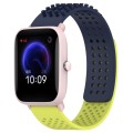 For Amazfit Pop Pro 20mm Holes Breathable 3D Dots Silicone Watch Band(Midnight Blue+ Lime Green)