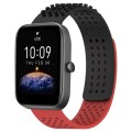 For Amazfit Bip3 20mm Holes Breathable 3D Dots Silicone Watch Band(Black+Red)