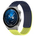 For Huawei Watch GT3 Pro 43mm 20mm Holes Breathable 3D Dots Silicone Watch Band(Midnight Blue+Lime G